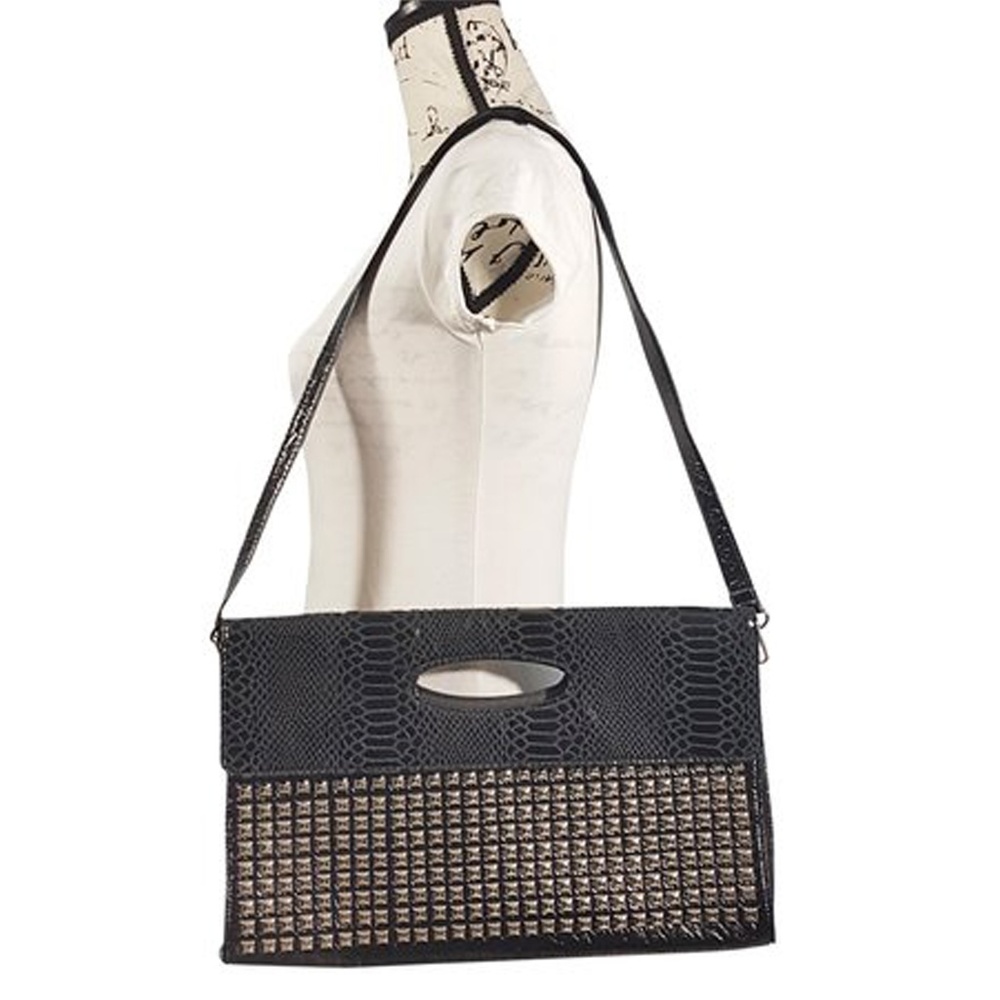 SALE! Women black clutch distressed faux patent